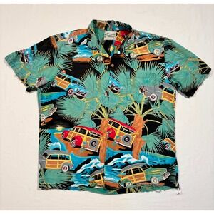 Vintage Diamond Head Sportswear Hawaiian Shirt Woody Car Palm Print Distressed S